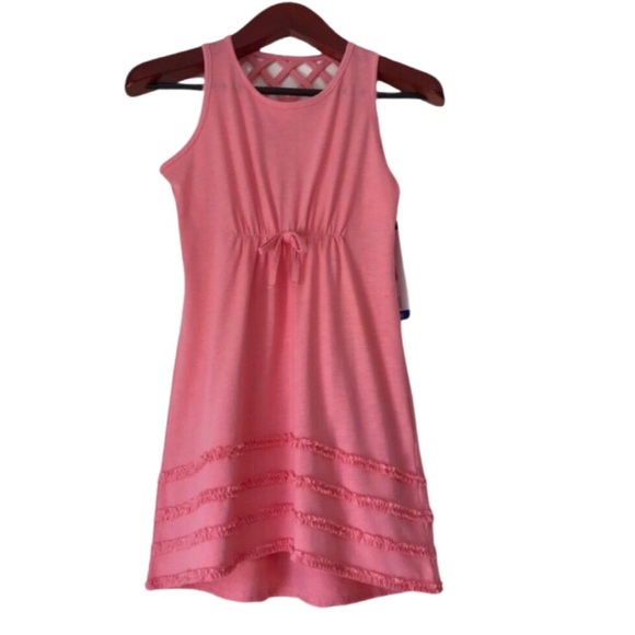 BOSTON TRADERS Criss Cross Back Sleeveless Dress Size Girls Large Salmon Rose - Picture 1 of 10